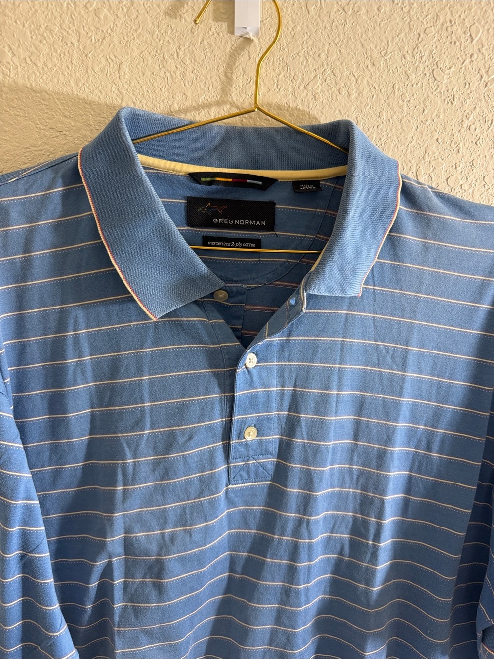 Greg Norman Collection Light Blue Polo with White Pinstripes